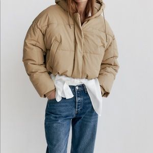 ZARA L Elastic Trim Padded Crop Puffer Ski Jacket